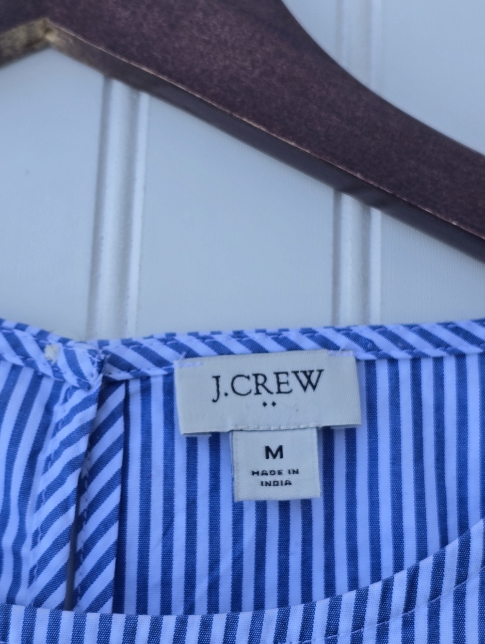 J. Crew Blue & White Striped Ruffle Shoulder Long Sleeve Blouse - Size M - Picture 5 of 12